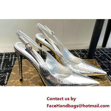 Dolce  &  Gabbana Heel 10cm Leather Slingbacks Python Silver 2024